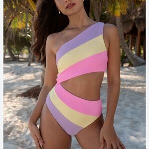 New!Beach Riot Joyce One Shoulder Sublime Spring Cutout One Piece‎ Swimsuit